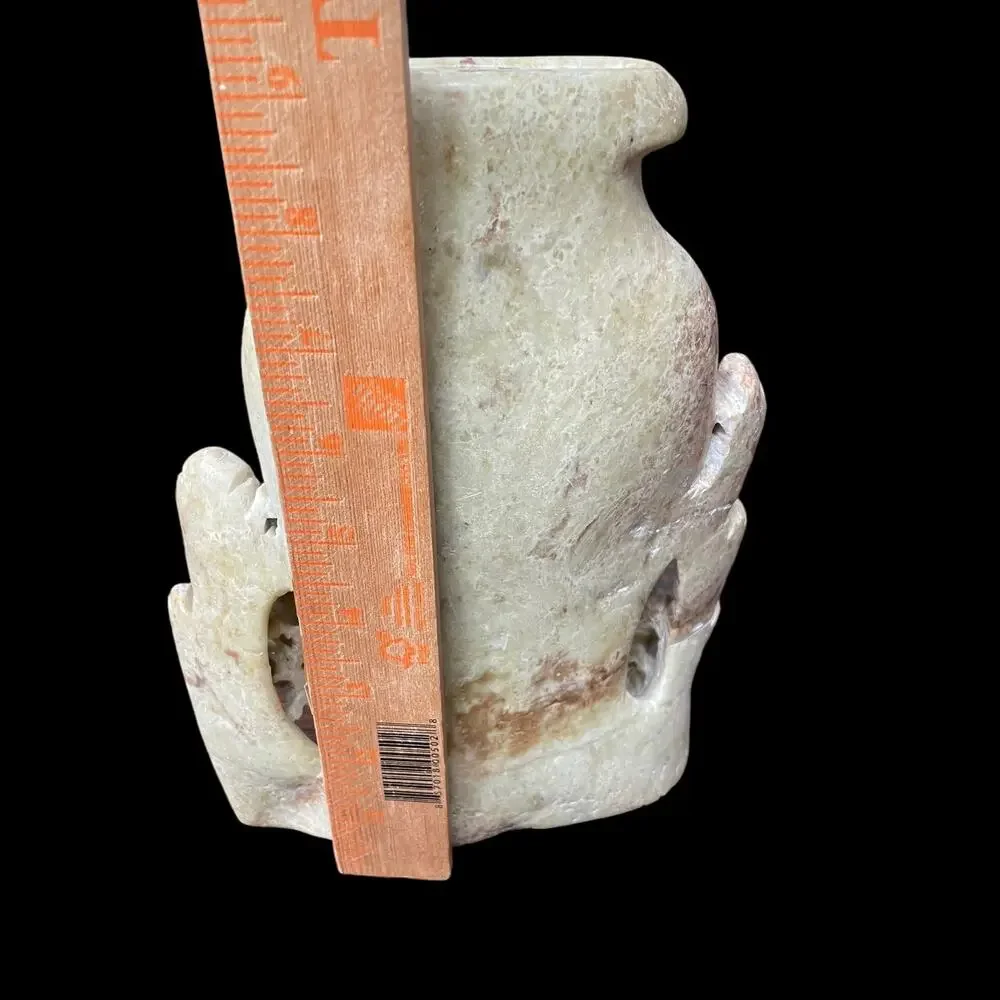 Chinese Carved Soapstone Vase Relief Antique Sculpture Vintage Oriental 9